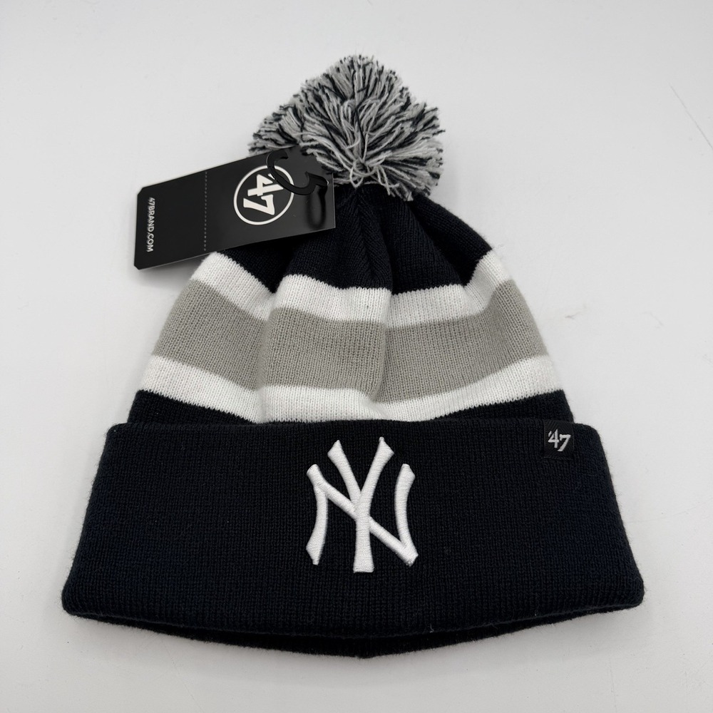 '47 Brand New York Yankees Beanie Knit Hat Cap Navy Striped Breakaway Cuff MLB